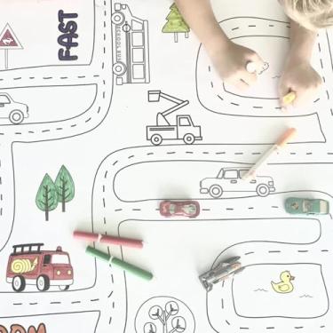 Imagem de Creative Crayons Workshop - Tapete de jogo para colorir mapa de estradas | Tapete de brinquedo personalizado enorme de 9,5 x 15 cm para crianças | Decoração de festa com mapa de estrada, tapete de