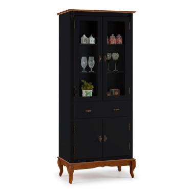 Imagem de Cristaleira 4 Portas 2 Prateleiras 1 Gaveta e Pés Luiz XV 60308 Linz Móveis - Preto/Imbuia Glazer
