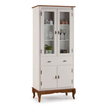 Imagem de Cristaleira 4 Portas 2 Prateleiras 1 Gaveta e Pés Luiz XV 60308 Linz Móveis - Off White/Imbuia Glazer