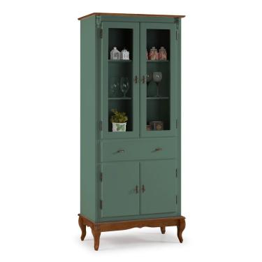 Imagem de Cristaleira 4 Portas 2 Prateleiras 1 Gaveta e Pés Luiz XV 60308 Linz Móveis - Verde Musgo/Imbuia Glazer