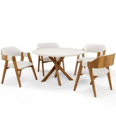 Imagem de Mesa De Jantar Redonda Cora 120cm Off White M04 com 04 Cadeiras Living