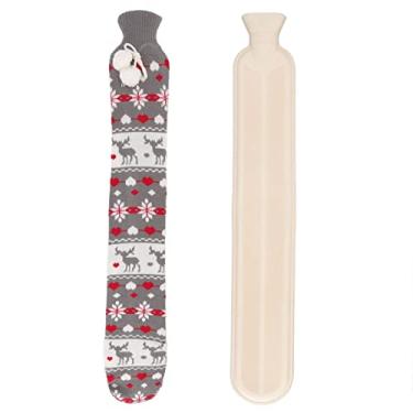 Imagem de Bolsa de água quente grande 2000ML de borracha de aquecimento rápido Garrafa de água quente para alívio da dor nas costas da cintura Calor de inverno Capa de lã macia incluída 72 (Veado Cinzento)