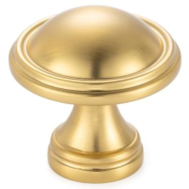 Imagem de KOOFIZO Pacote com 30 puxadores de armário clássicos - Puxador dourado escovado (diâmetro 32 mm / 1,26 polegadas) para porta de armário de cozinha, gaveta de cômoda de quarto, ferragens de