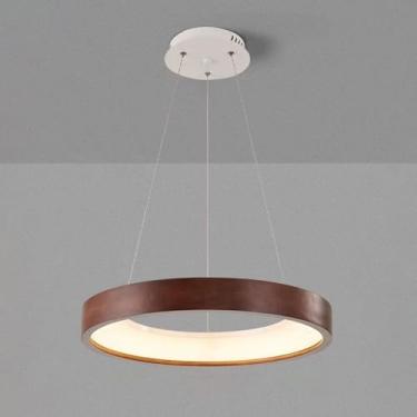 Imagem de Lustre de anel de madeira, 19,7" (49 cm), luminária pendente redonda para mesa de jantar, luminária pendente de teto LED, luminária pendente para ilha de cozinha, 48 W, 3 modos de cor, lustr
