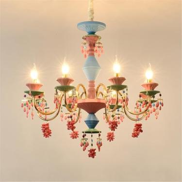 Imagem de Luminária pendente de cristal contemporânea, lustre europeu de luxo para sala de estar, restaurante, quarto infantil, quarto de menina, vila, loja de roupas, salão de beleza (E 8 luzes)