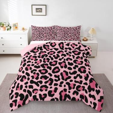 Imagem de Erosebridal Conjunto de edredom com estampa de pele de animal selvagem, safári, safári, rosa, 3 peças, lençol geométrico, para adultos, qualidade de hotel, macio