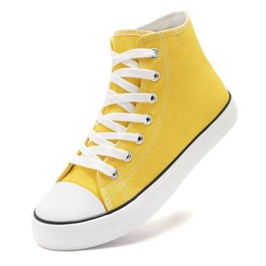 Imagem de Tênis feminino de lona casual com cadarço de cano alto, confortável, leve, clássico, moderno, tênis, Zapatillas Casual De Lona De Moda para Hombre Y Mujer, Amarelo, 41