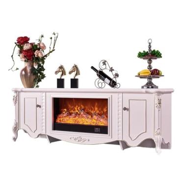 Imagem de Lareira Decorativa Suporte de TV com lareira elétrica, centro entretenimento 78,7" 2 armários armazenamento, console luxo para quarto e sala estar