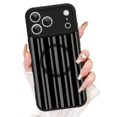 Imagem de AIGOMARA Capa magnética para 17 Pro [compatível com MagSafe] linda capa de telefone preta listrada para mulheres Gilrs TPU macio e PC capa protetora traseira fina para telefone