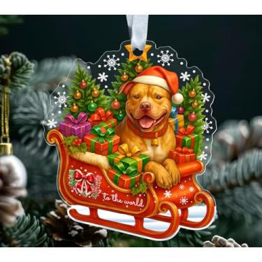 Imagem de Enfeite de Natal Pitbull acrílico – Cachorrinho Pitbull no trenó de Papai Noel – Animal de estimação fofo – Árvore de Natal – Presente para amantes de cães