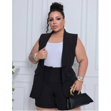 Imagem de Conjunto Plus Size Feminino Colete Longo E Short Alfaiataria - RezesMo