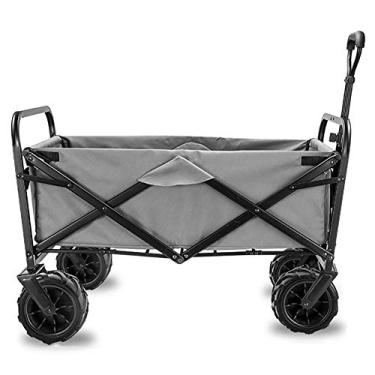 Imagem de MIIKHI Carrinho de praia dobrável Carrinho de campismo dobrável - Estrutura de aço resistente dobrável para jardim/vagão de praia/carrinho utilitário pesado Carrinho de transporte de 90 kg/198 lbs