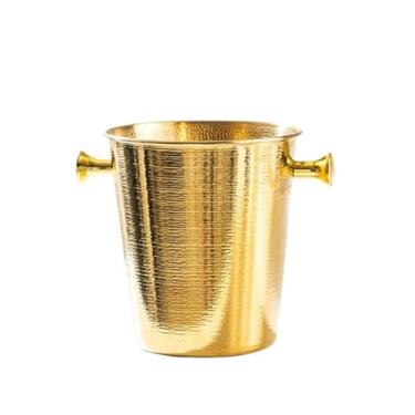 Imagem de baldes de gelo Balde de gelo aço inoxidável com padrão martelo criativo e alça para decoração festa em casa(Gold,Pequeno)