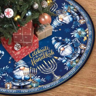 Imagem de Saia de árvore de Hanukkah, colar de árvore de Chanucá 122 cm, decoração de estrela azul de Davi, decorações felizes de Hanukkah para casa
