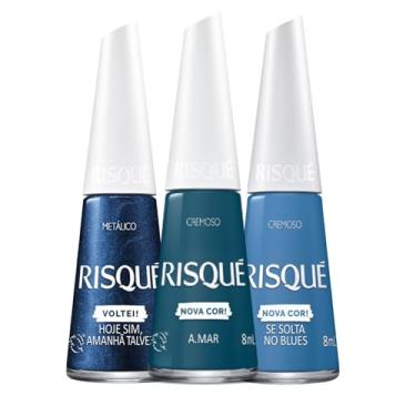 Imagem de Kit 4 Esmaltes Risqué Tons Azul Cremoso Metalico Coleção Esmalte (3 Cor)