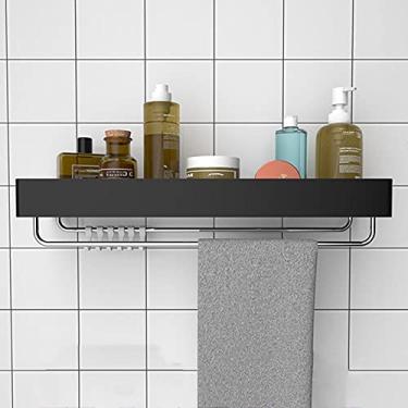 Imagem de WYUYIWH Prateleira de chuveiro montada na parede sem perfuração Rack de chuveiro adesivo preto espaço alumínio para cozinha banheiro - 1 camada B50 cm