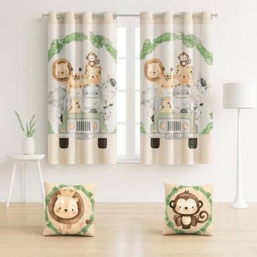 Imagem de Kit Cortina 2m + 2 Capa De Almofada Decoração Quarto Infantil - Mundo 