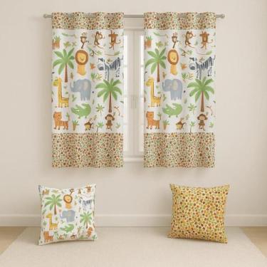 Imagem de Kit Cortina 2m + 2 Capa De Almofada Decoração Quarto Infantil - Mundo 