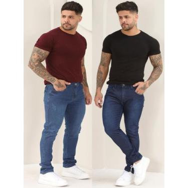 Imagem de Kit 2 Calças Jeans Masculina Lisa Skinny Básica Com Elastano A- 133/14