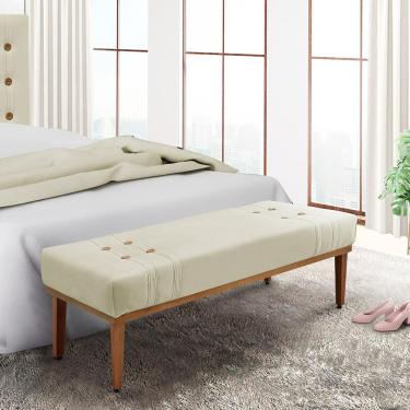 Imagem de Recamier Decorativo 140cm Base Madeira Maciça Kors Veludo Bege G63 - Gran Belo