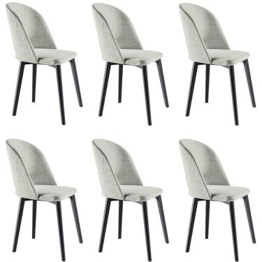 Imagem de Kit 6 Cadeiras Decorativas Sala de Jantar Madeira Maciça Hadassa Linho Bege/Ébano - Gran Belo