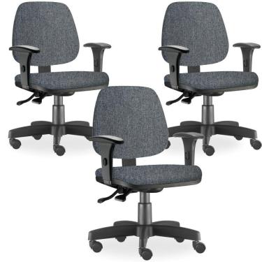 Imagem de Kit 03 Cadeiras de Escritório Giratória Executiva Ergonômica Job L02 Linho Chumbo - Lyam Decor