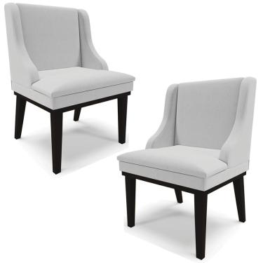 Imagem de Kit 2 Poltronas Decorativas Base Fixa de Madeira Firenze Linho Cinza/Preto - Gran Belo