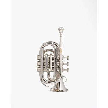 Imagem de Queen Brass Trompete de bolso com acabamento cromado B-Flat com capa + Mp prata