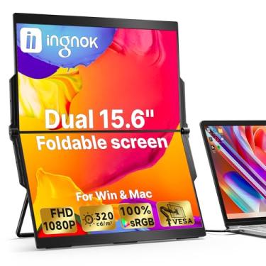 Imagem de Ingnok Monitor duplo de 15,6 polegadas, FHD 1080P 100% sRGB extensor de tela para laptop para Windows Mac, com 4 alto-falantes, 2 portas HDMI USB C, para monitor triplo de jogos de escritório