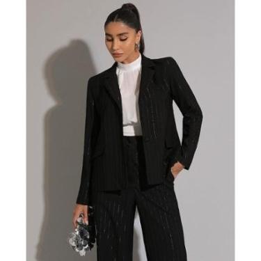 Imagem de Blazer Miss Misses Lurex Com Ombreiras e Botão Preto - G-Feminino