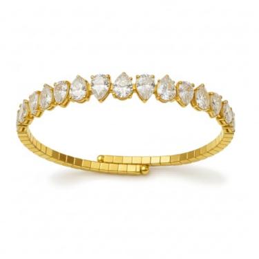 Imagem de Bracelete Feminino Banhado a Ouro 18K Ajustável com Zircônias em Gota Brilhantes