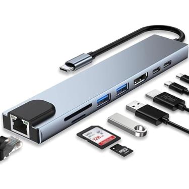 Imagem de Hub USB-C 8 em 1 – HDMI 4K, USB 3.0, RJ45, SD/TF e PD – Adaptador Tipo-C para Notebook e MacBook
