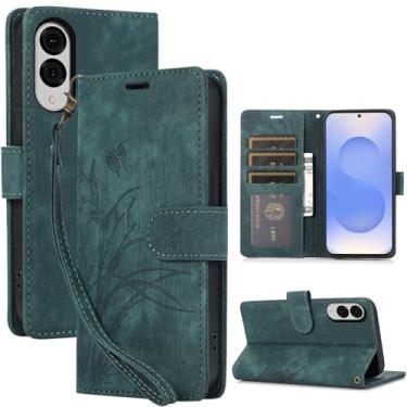 Imagem de Capa carteira para Samsung Galaxy S25 Edge, capa de telefone de couro com padrão de borboleta de orquídea com 3 compartimentos para cartão e 1 compartimento para dinheiro, fivela magnética à prova de