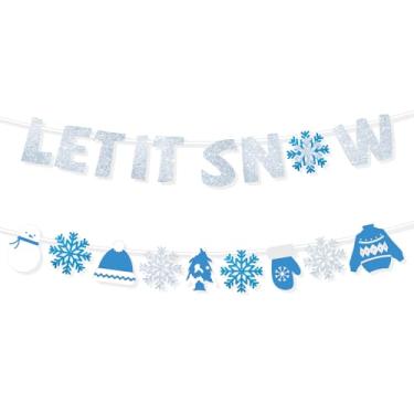 Imagem de Let It Snow Banner Inverno, Pré-Encordoado Glitter Decorações Festas País Inverno com Flocos Neve Boneco Neve Suéter Banner Feriado para Natal Aniversário Lareira Prateleira Lareira Casa