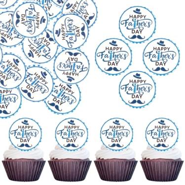 Imagem de 60 Pack Edible Happy Father's Day Cupcake Toppers Love Father Cake Toppers Rice Paper Wafer Paper Cupcake Picks for Best Dad #1 Dad Baby Shower Kids Birthday Cupcake Decorations Style 2