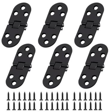 Imagem de GTILE 6 peças de dobradiça dobrável preta resistente com 36 parafusos de montagem, dobradiça de bandeja de mordomo de liga de zinco para mesas dobráveis, mesa de máquina de costura, acessórios de