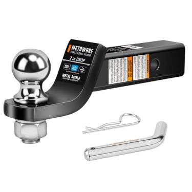 Imagem de METOWARE Suporte de esfera de engate de reboque com esfera de 5 cm e pino de engate, bola de engate de reboque de aço sólido para receptor de 5 polegadas, engate de esfera de capacidade de 2,720 kg,