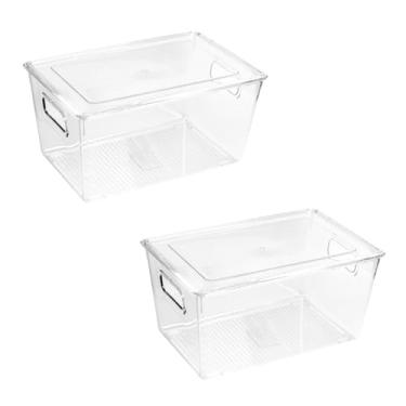 Imagem de Caixa Organizadora de Acrilico Tampa Geladeira Cozinha Transparente Banheiro(2xCaixa C/Tampa Médio)