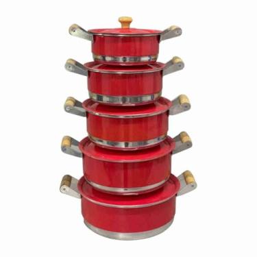 Imagem de Conjunto de Panelas em Alumínio, Alça de Madeira, Rosa, 16-24 cm, 5 Peças (Vermelho)