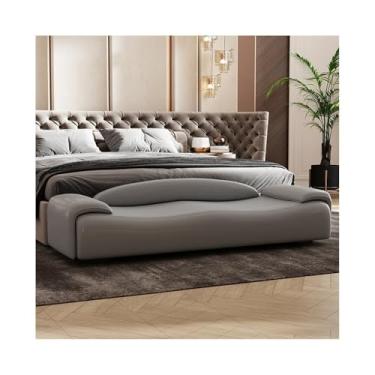 Imagem de Banco para entrada de quarto e cama, banco com encosto, sofá longo, luz de banco, roupas luxuosas, trocador de sapatos (cinza, grande)