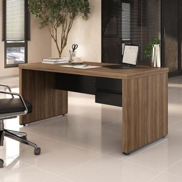 Imagem de Mesa para Escritório Diretor em Tamburato com 2 Gavetas 160cm Elegance Nogal/Preto