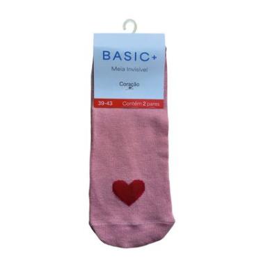 Imagem de Conjunto com 2 Pares de Meias, Modelo Super Invisivel,  Tamanho Adulto 39-43, Basic+ CORAÇÃO