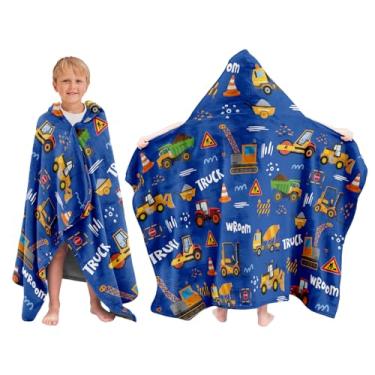 Imagem de JOPJOLIW Toalhas de banho com capuz de caminhão para crianças, caminhão infantil toalha de banho 94 x 129,5 cm, caminhões banheiro piscina toalhas de natação para crianças, caminhões fofos de desenho