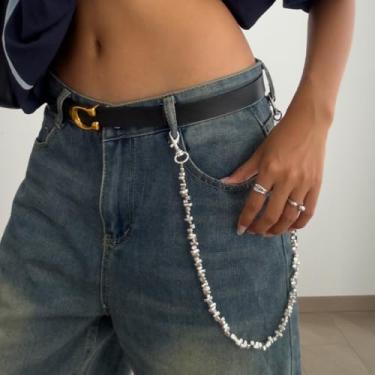 Imagem de Corrente de calça para homens e mulheres punk com clipe de cinto ajustável, corrente de cintura de motociclista hip hop, acessório unissex, Medium, latão, Sem Pedra Preciosa