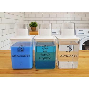 Imagem de Kit Dispensers Lavanderia 1,3L - Amaciante, Alvejante, Sabão em Pó e S