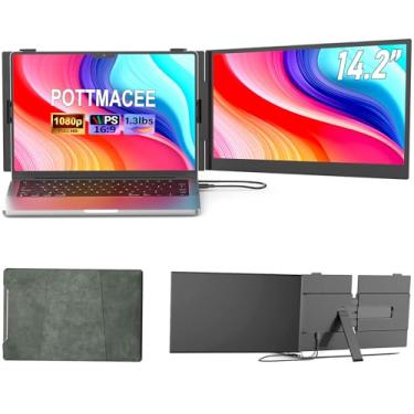 Imagem de POTTMACEE Extensor de tela de laptop de 14,2 polegadas, monitor portátil FHD 1080p IPS ultrafino de 0,4 cm para laptop, extensor de tela dupla, plug-play para Windows/Mac/Chrome, serve para laptops de