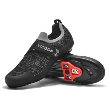 Imagem de Vicogn Tênis masculino feminino de ciclismo compatível com Peloton Bike pré-instalado com Look Delta Cleats Clip em sapatos de bicicleta de estrada ao ar livre (preto, EUA 12) 45