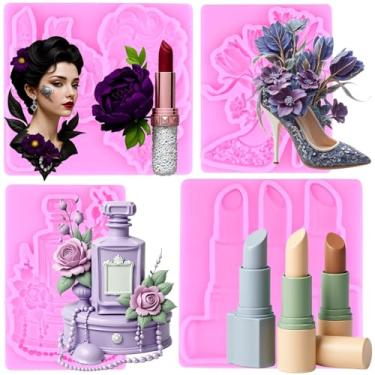 Imagem de MIYAHOUSE Moldes de silicone para fondant de batom para decoração de bolos, topo de cupcake, pasta de goma de chocolate, argila de polímero, conjunto de 4