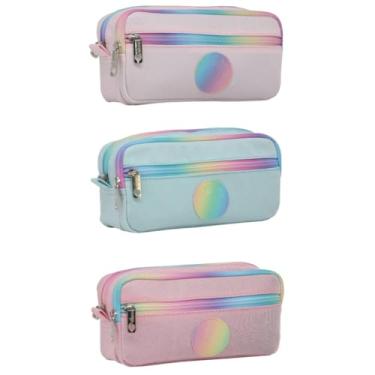 Imagem de Estojo Com Três Divisórios Escolar Para Lápis e Canetas (ROSA CLARO)