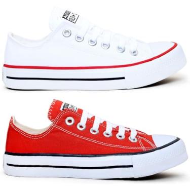 Imagem de Kit 2 Pares Tenis Casual Feminino Masculino All Kalum Star Vulcanizado Confortavel (BRANCO + VERMELHO, BR, Adulto, Numérico, 34)